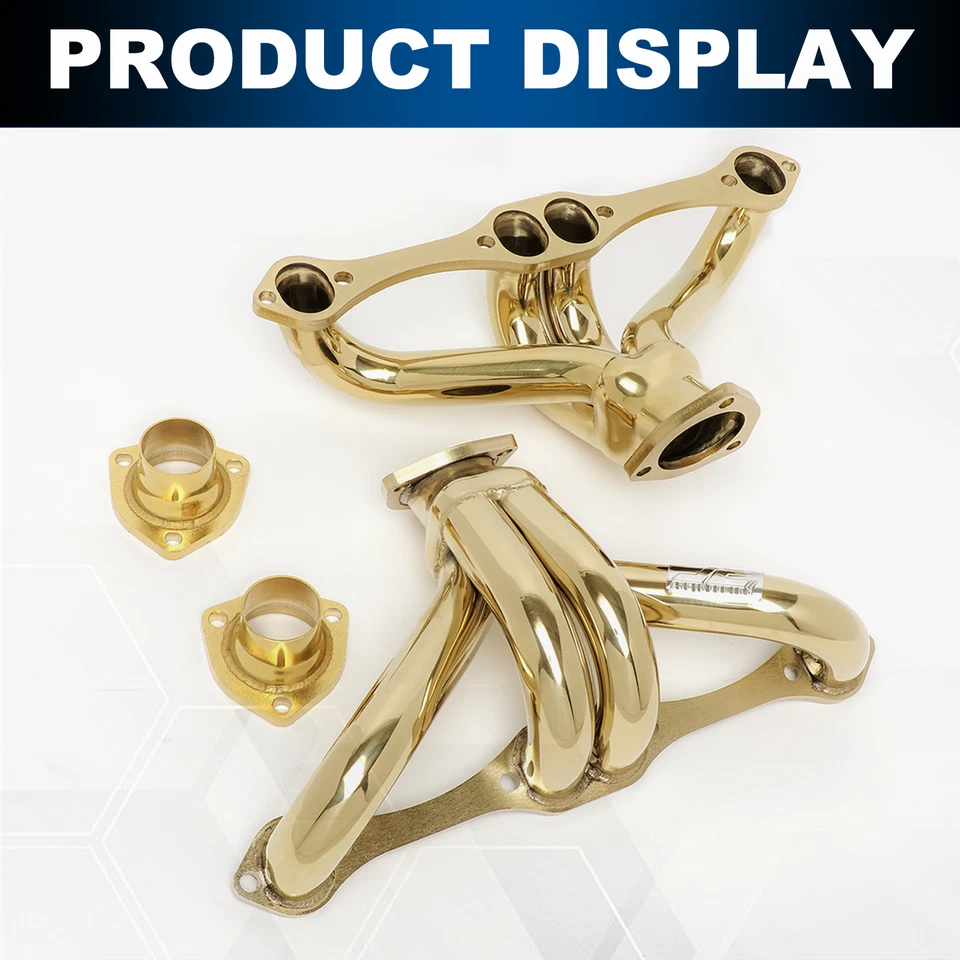 CABEZAL DE ESCAPE ACERO INOXIDABLE 304 ORO PARA 1923-1949 STREET ROD SBC BLOQUE PEQUEÑO Foto 4 de 4