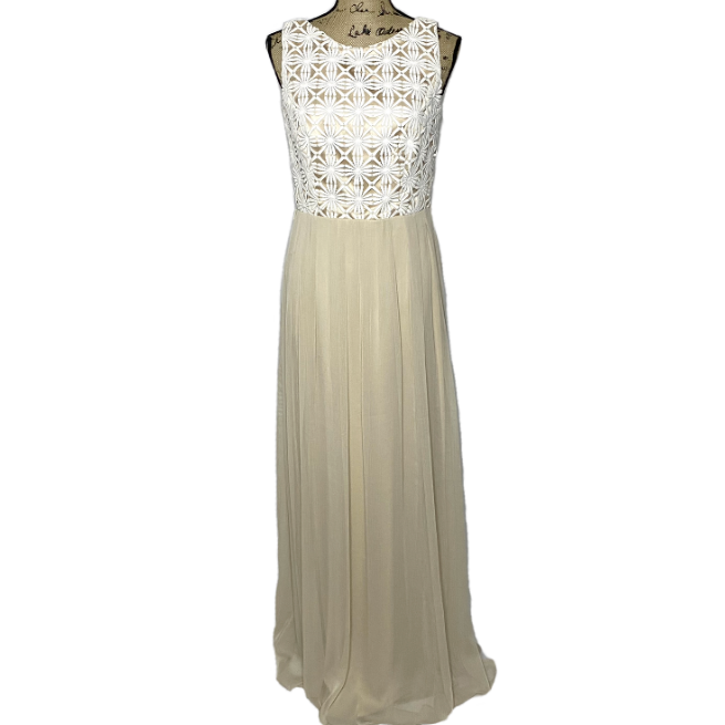 Lela Rose Formal Dress 8 Ivory Cream Floral Embroidered Pleated Gown