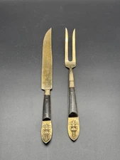 VTG VISHNU SIAM Meat Fork & Knife Set Brass / Partial Wood Handle