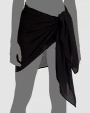 Aqua Swim Women's Black Self-Tie Sarong Cover-Up Swimwear Size S