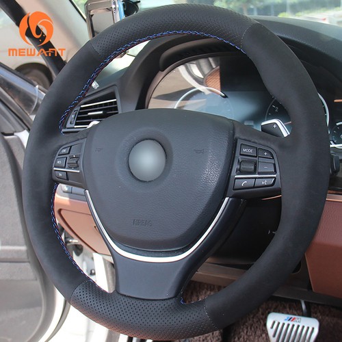 Black Leather Suede Steering Wheel Cover for BMW 5 Series F07 F10 F11 ...