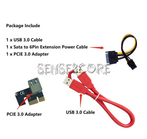 VER009S PCI-E Riser Card PCIe 1x to 16x Extension Cable USB 3.0 Data Cable - Afbeelding 4 van 12