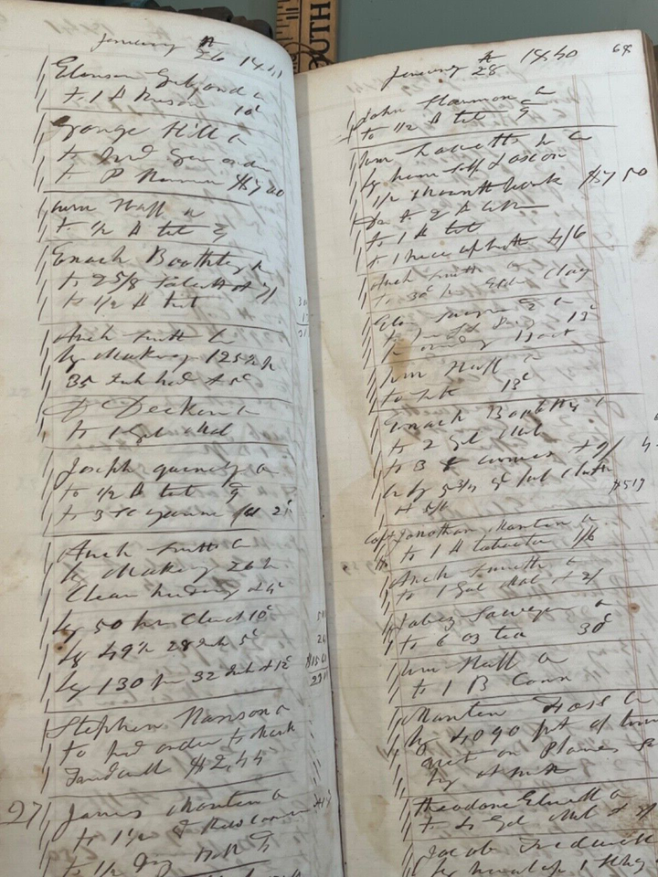 1840 Hollis ME Leather Ledger Day Book store eggs nails coffee pork