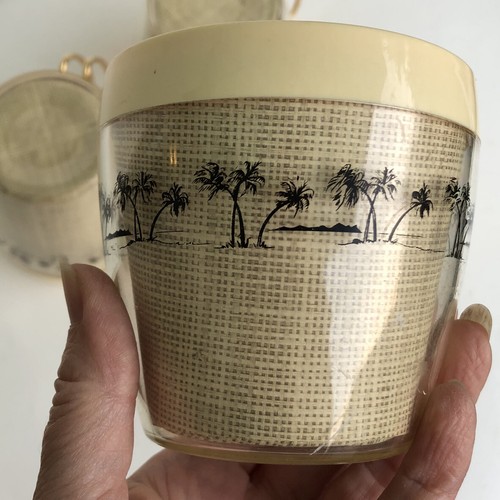 NFC Vintage Tiki Palm Tree Thermal Coffee Cups Mugs w/ Wire Handles MCM set of 4 - Picture 5 of 10