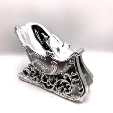 Silver Pacific Rim Christmas Sleigh Candy Nut Dish Centerpiece 9"x 4" x 5.5"