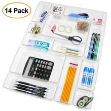 14PCS Clear Plastic Drawer Organizer Tray for Kitchen Vanity Office Desk Storage