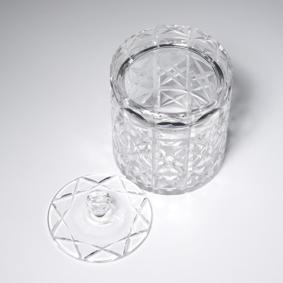 Antique Cut Crystal Clear Glass Biscuit Cookie Pantry Jar 6.75"h 5"dia