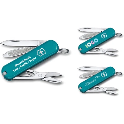 Victorinox Classic SD Mountain Lake personalisiert mit Name 0.6223.23G petrol