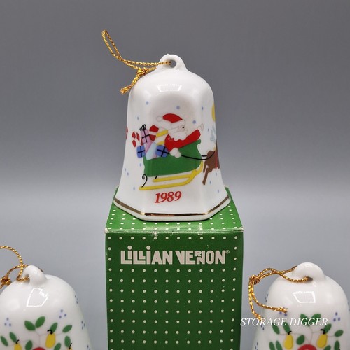 Vintage 1986 Lillian Vernon Christmas Bell Ornament Santa & Partridge - Set of 5 - Picture 4 of 8