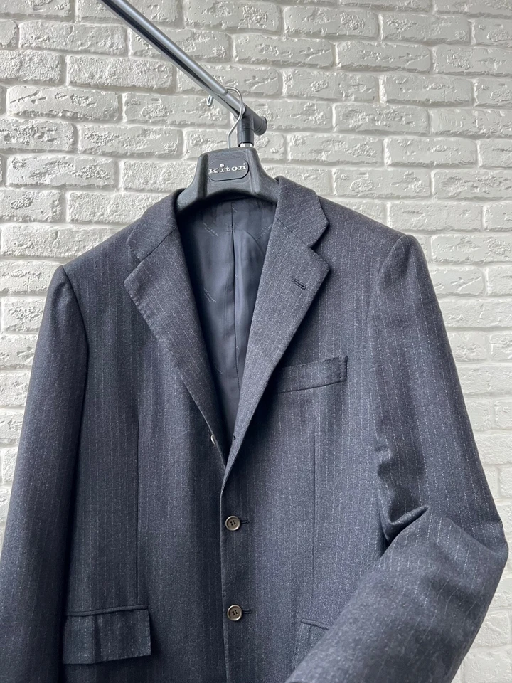 Kiton Napoli Striped Super 180's 100% Wool Blazer Jacket Men's Size 48 - Image 2 of 4