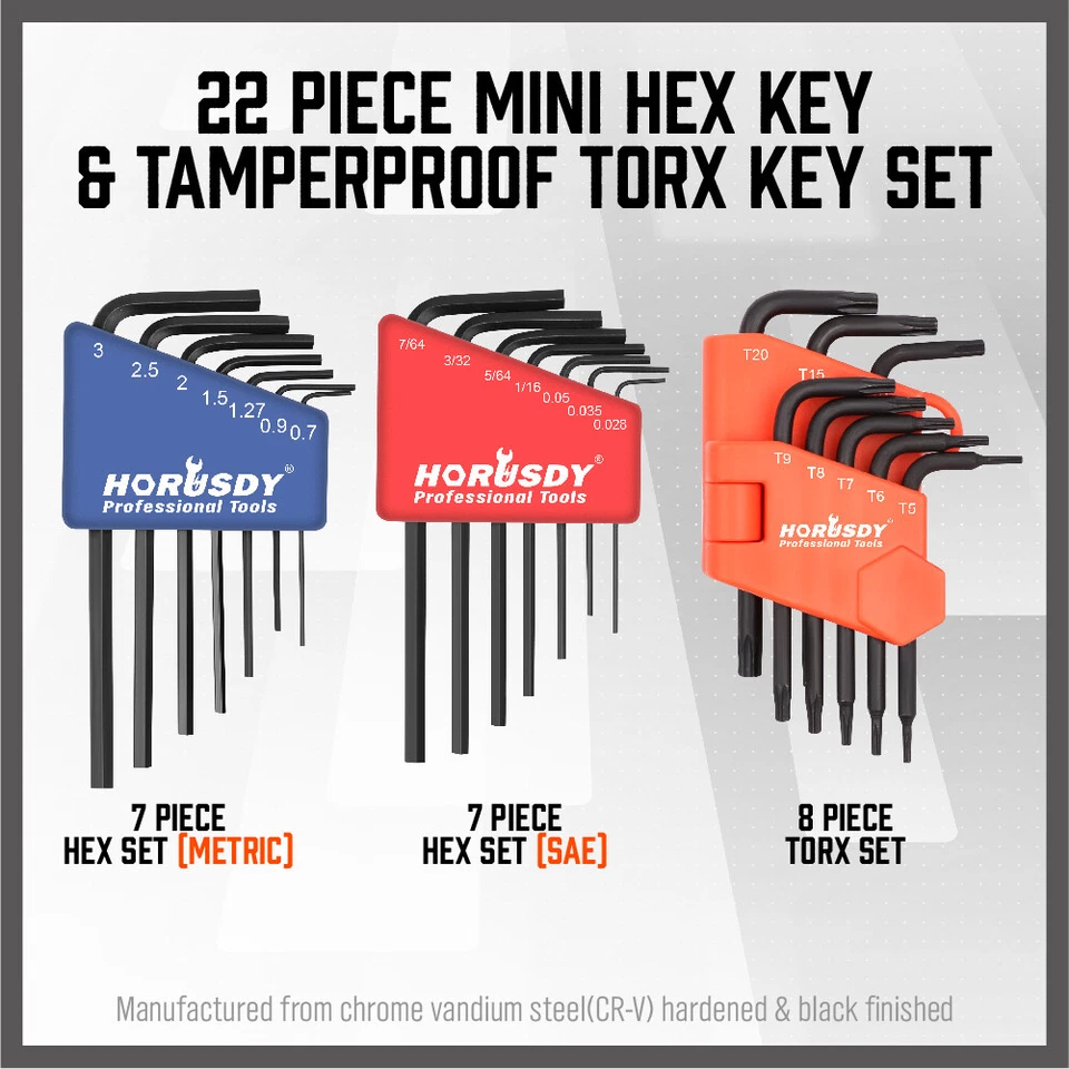 22PC Allen Wrench Hex Torx Key Set Mini 3IN1 Metric SAE MM/Inch Tamperproof Cr-V - Image 2 of 4