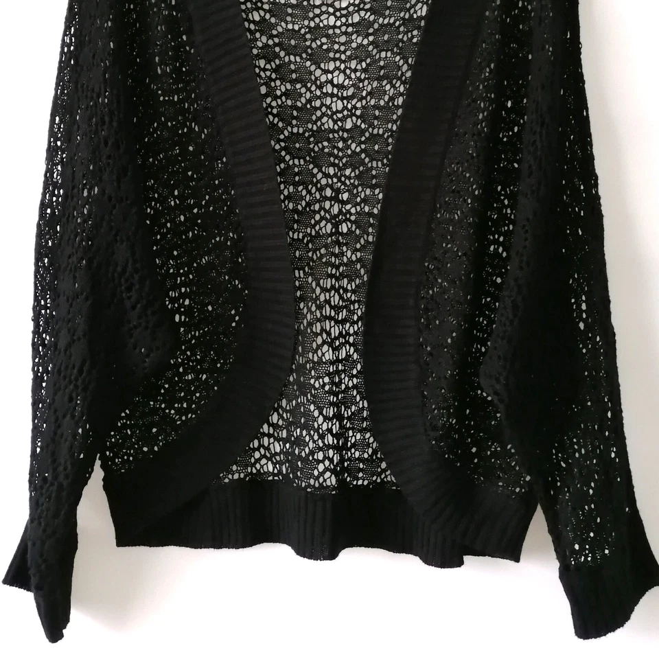 Suéter cárdigan Avenue para mujer negro manga raglán ganchillo frente abierto talla 24 Foto 3 de 4