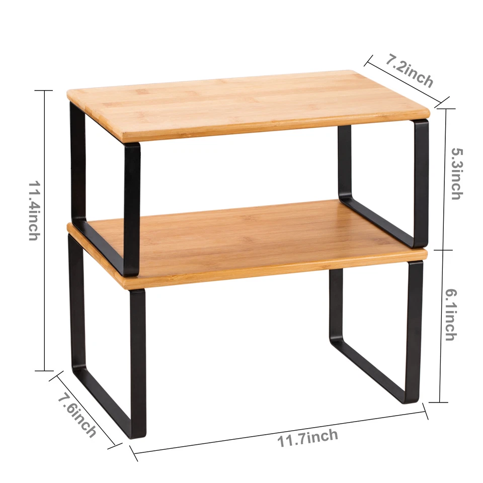 Juego de 2 estantes organizadores apilables estantes de almacenamiento de cocina para despensa de gabinete Foto 4 de 4