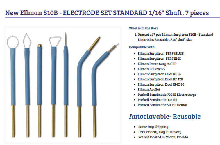 New Ellman S10B ELECTRODE SET STANDARD 1/16 Shaft7 Pieces