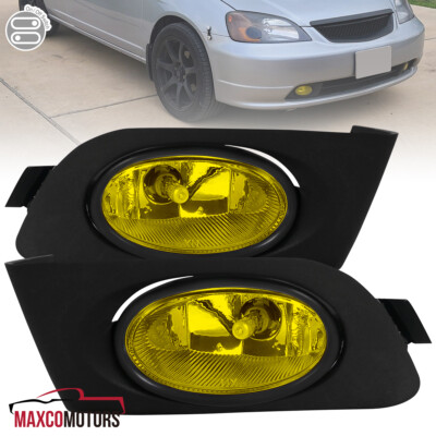 Yellow Fog Lights Fits 2001-2003 Honda Civic 2/4Dr Driving Bumper Lamps+Switch