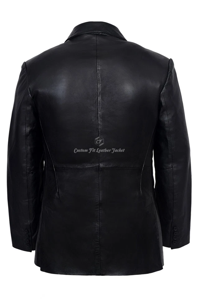 Men's Leather Blazer Black 2 Button 100% REAL LAMBSKIN Jacket Coat 9124  - Image 4 of 4
