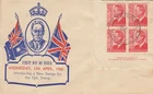 Stamp 1950 Australia 2&1/2d red KGV1 imprint block of 4 on Haslem cachet FDC