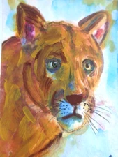 ACEO  -  NATURE WILDLIFE  MOUNTAIN LION  Painting  ART