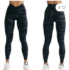 Alphalete Surface Power Black Gray Camo Compression Leggings Size S #535
