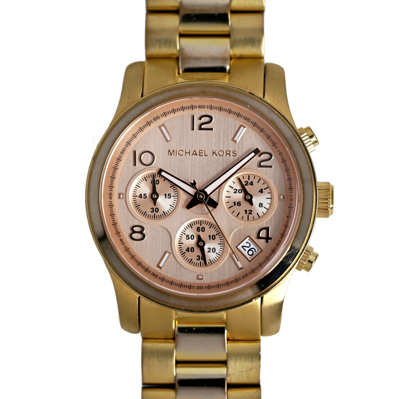 Bracciale Michael Kors Runway Cronografo Quadrante Oro Rosa Acciaio Bicolore