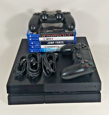 PS4 Console 500GB Bundle - 2 Controller, Cords, + 5 Games + Tested 