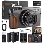 Digital Cameras 4K 18X 56MP 3'' Compact Camera 2 Batteries for YouTube Vlogging