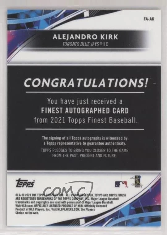 2021 Topps Finest Green Refractor /99 Alejandro Kirk #FA-AK Rookie Auto RC - Image 2 of 2