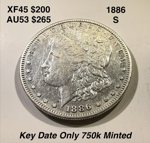 1886 S Morgan Dollar 1$ AU / XF *Details Nice Chest Feathers On Eagle