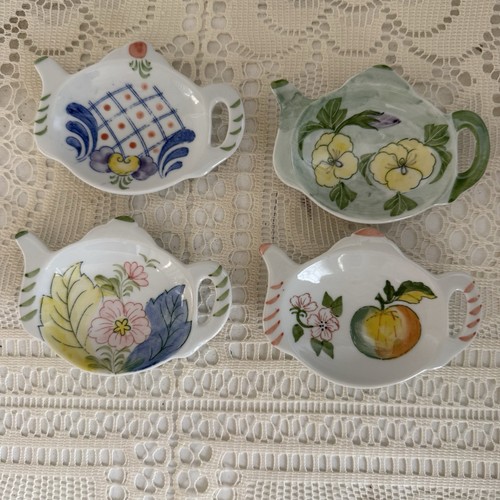 Ceramic Floral Pattern Tea Bag Spoon Rest Holders Set Of 4