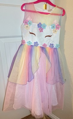 Tutu and Stan Girls Unicorn Rainbow Tulle Fit & Flare Party Dress 6-7Y