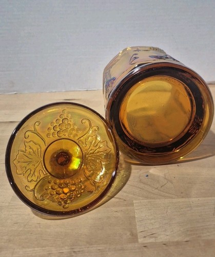Vtg Carnival Glass Canister Indiana Iridescent Gold Marigold Harvest Grapes 7” - Picture 4 of 4