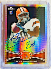 2012 TOPPS CHROME FOOTBALL ROOKIE CARD AUTO PRISM REFRACTOR TRAVIS BENJAMIN /50. rookie card picture