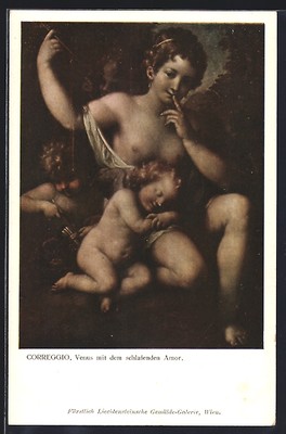 Künstler-AK Venus mit schlafendem Amor von Correggio Akt 