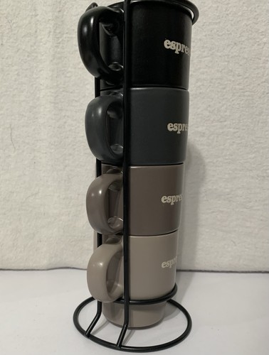 Set di tazze piccole da caffè espresso impilabili in ceramica 4 pezzi, 4 fl oz, con supporto G5 - Foto 2 di 2