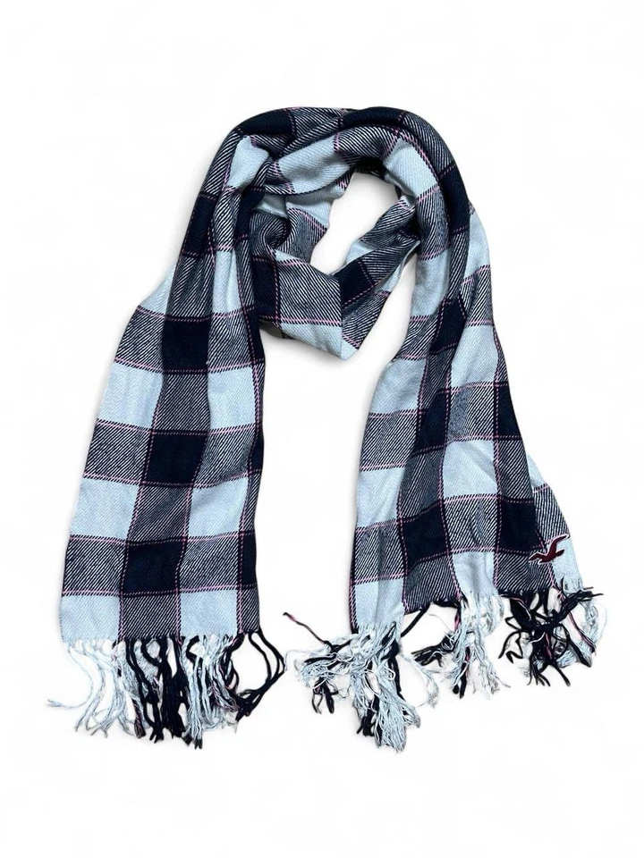 "Bufanda Hollister con flecos a cuadros negra blanca rosa a cuadros envoltura larga de invierno 70""" Foto 2 de 4