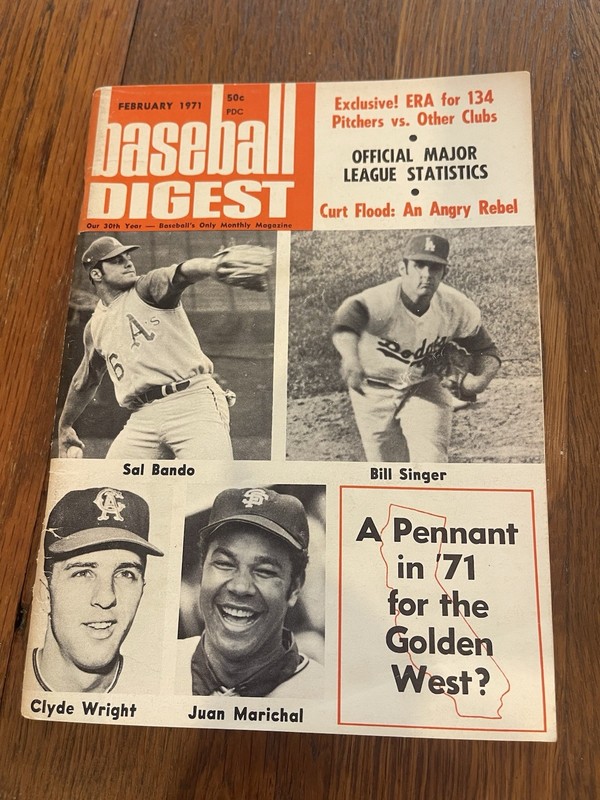 Baseball Digest Vintage Feb 1971 Curt Flood Sal Bando Juan Marichal