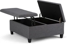 Ellis 36 Inch Wide Contemporary Square Coffee Table Storage Ottoman in Slate Gre
