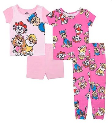 New PAW PATROL 4 pc Pajamas Set Girls 2T SKYE Tops Shirts Shorts Pants Dogs NWT