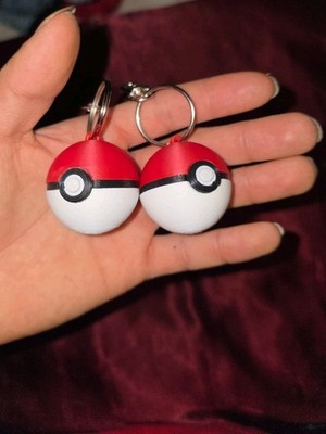2pk 3D Printed Pokeball Keychain Red White Poké Ball Ornament Cosplay Accessory