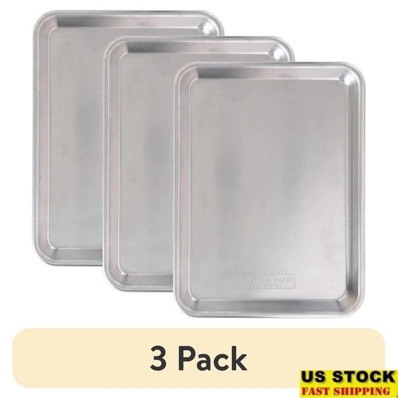 3 Pack Aluminum Quarter Sheet Baking Sheet Pan Cookie Sheet Rectangular Nonstick