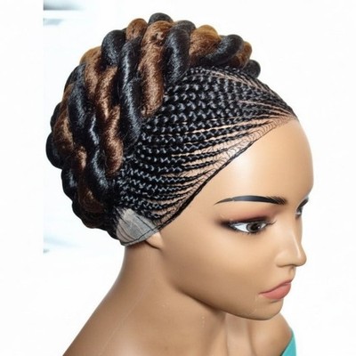 Braided Wig. Cornrow with Jumbo Twist Braids Puff Knots Full Lace with baby hair