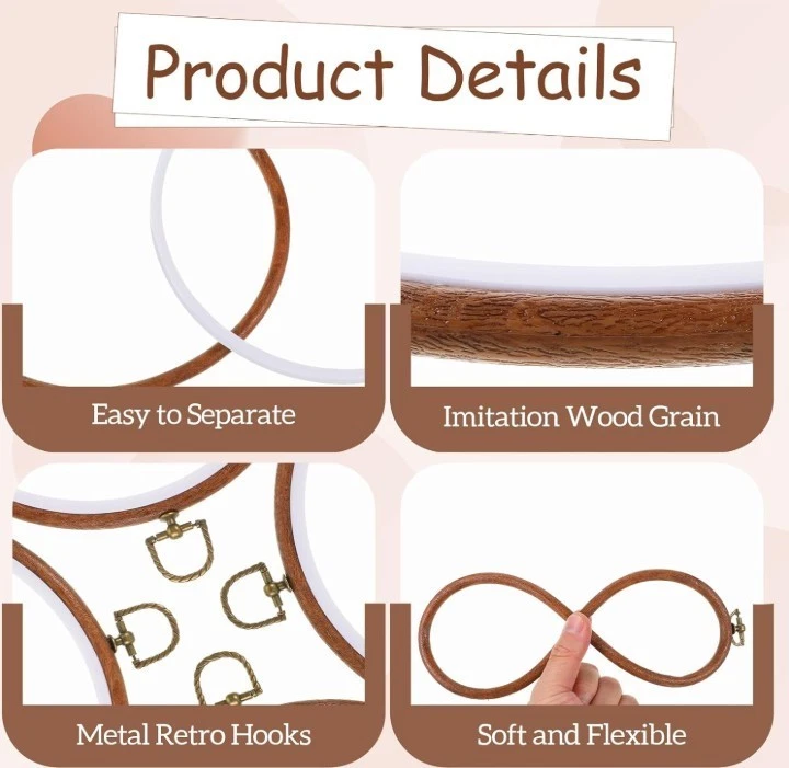 6 Pack Embroidery Hoops Round 4 Inch Imitated Wood Display Frame Circle - Image 2 of 4