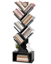 6 Tier Tree Bookshelf Tall Bookcase With Drawer Standing Storage Shelf