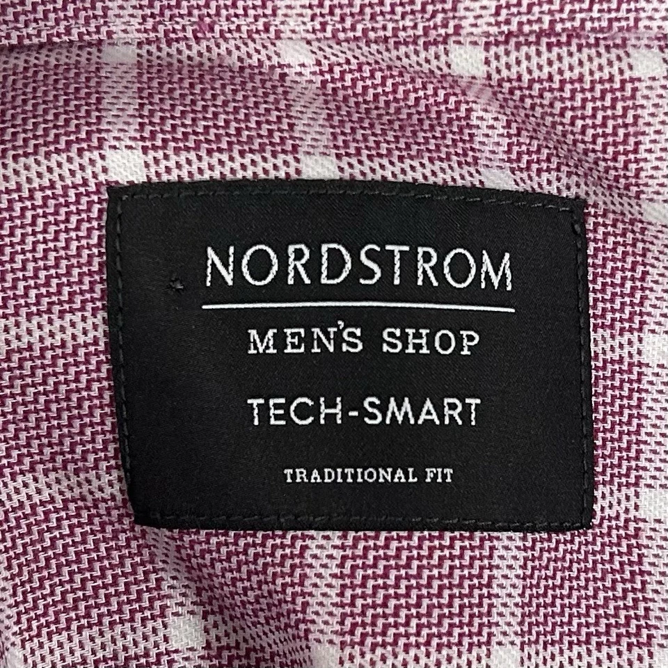 Camisa de Vestir Nordstrom 17.5 37/38 Ajuste Tradicional Tecnología Inteligente Roja Blanca a Cuadros Foto 3 de 4