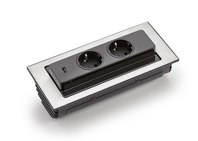EVOline Backflip drehbare Steckdose Silber Arbeitsplatte PowerPort 2fach USB-A