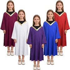 Kids Boys Girls Costume Praise Robe Grown Gown Loose Choir Halloween Trim Stage