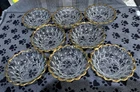 VTG GOLD Trim Jeanette Clear Thumbprint Set Of 8 Fruit Bowls 5.25" Dia. EX. COND