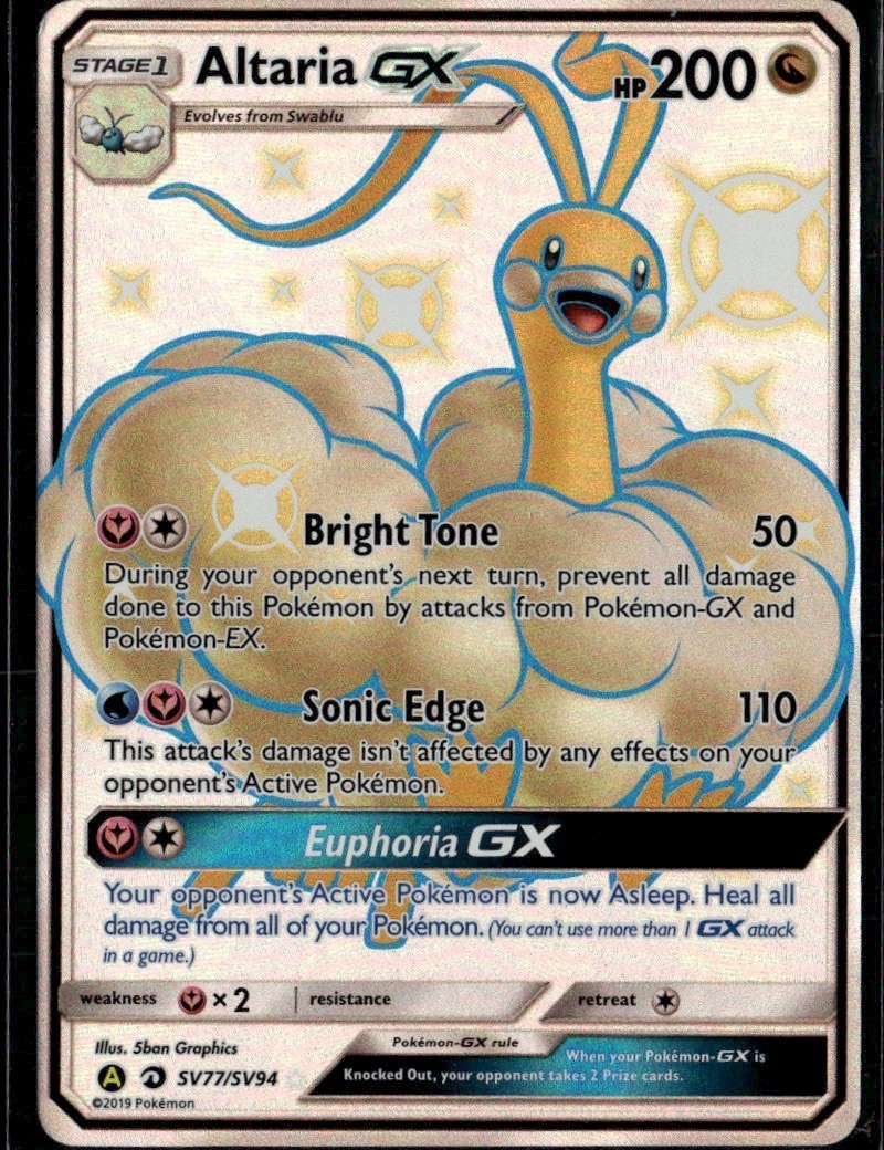 Altaria GX Shiny Holo Rare Hidden Fates Shiny Vault SV77/SV94 Dragon Pokemon Car