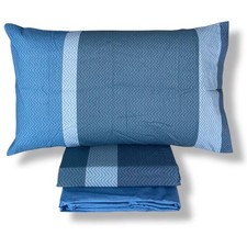 Set Lenzuola in cotone matrimoniale Bassetti Nostalgia zig-zag blu