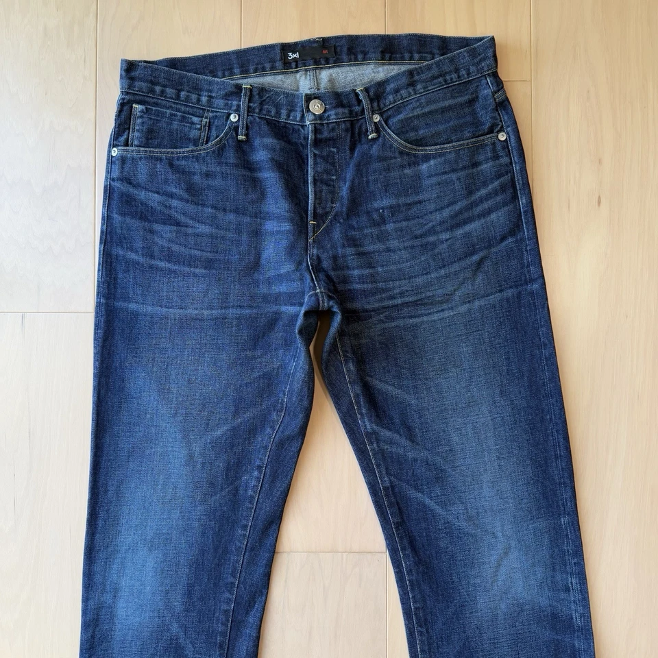 3x1 Selvedge Jeans 36 Blue Dark Wash Minimalist Workwear Straight Made in USA - Image 3 of 4